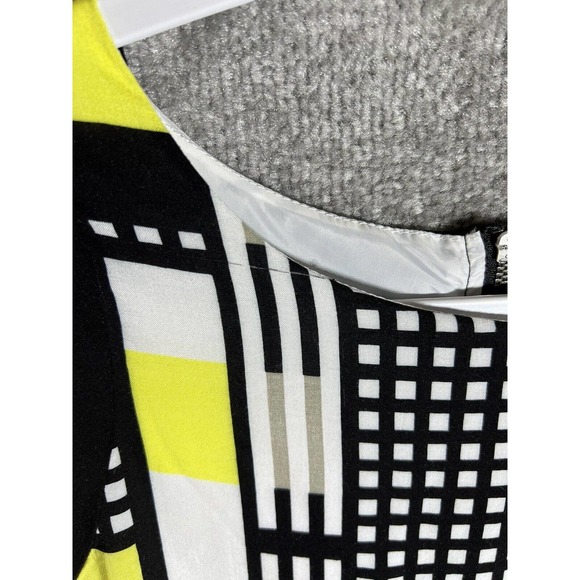 Tribal Geometric Sleeveless Dress Womens Size 8 Lined Rayon Pockets Black Yellow - Picture 10 of 16